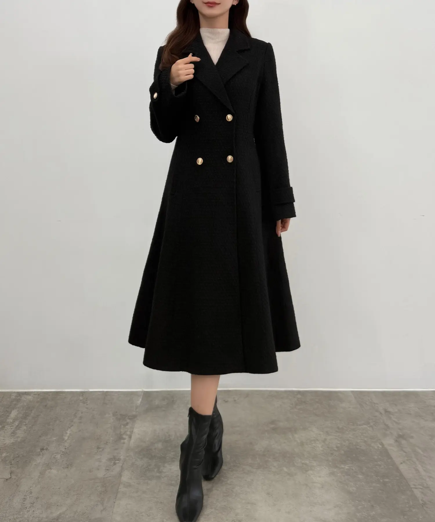 CENEA Waist-Shaping Long Tweed Coat