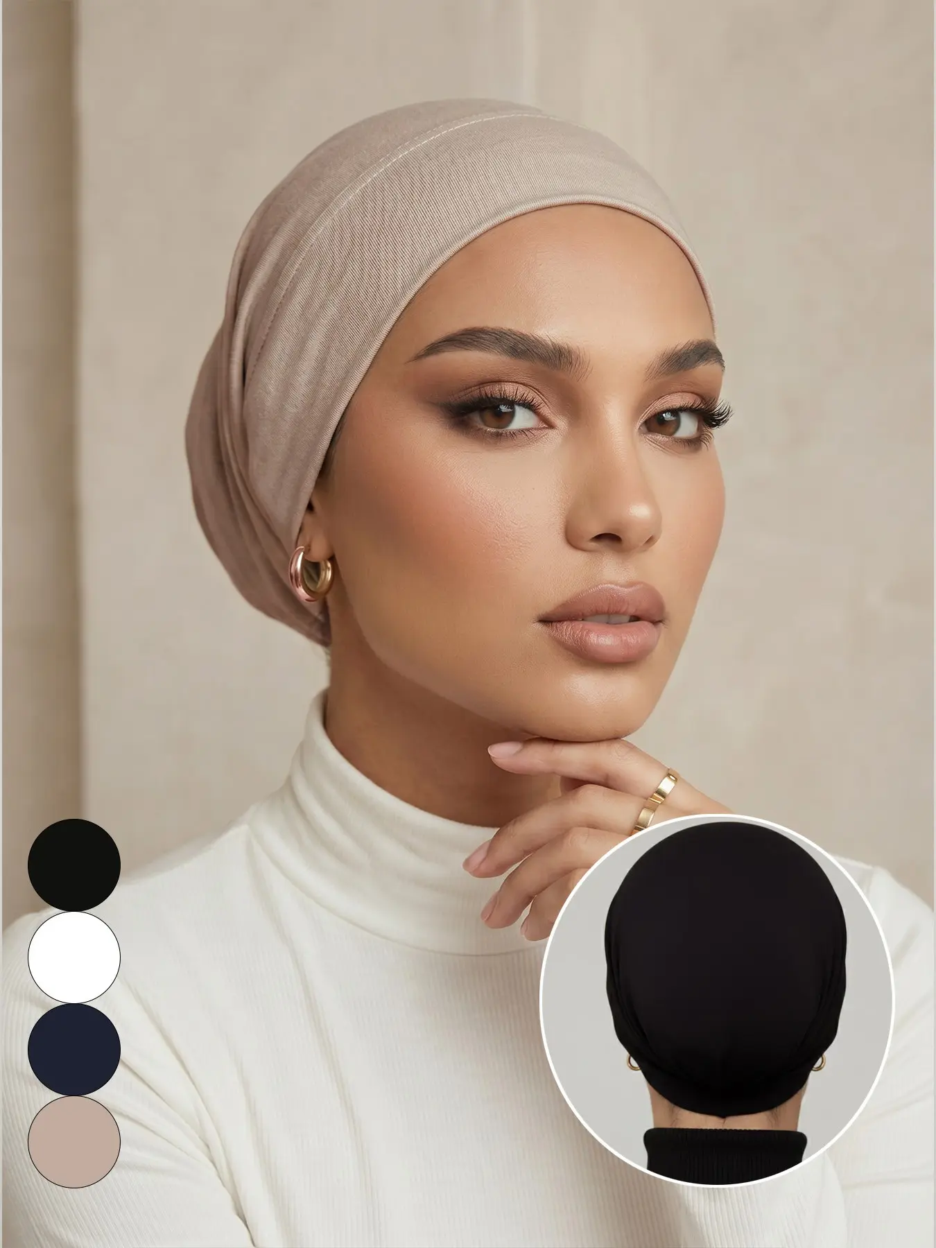 女士纯色平顶针织Hijab头巾，轻薄透气穆斯林内搭头巾，适配Abaya，日常四季可用