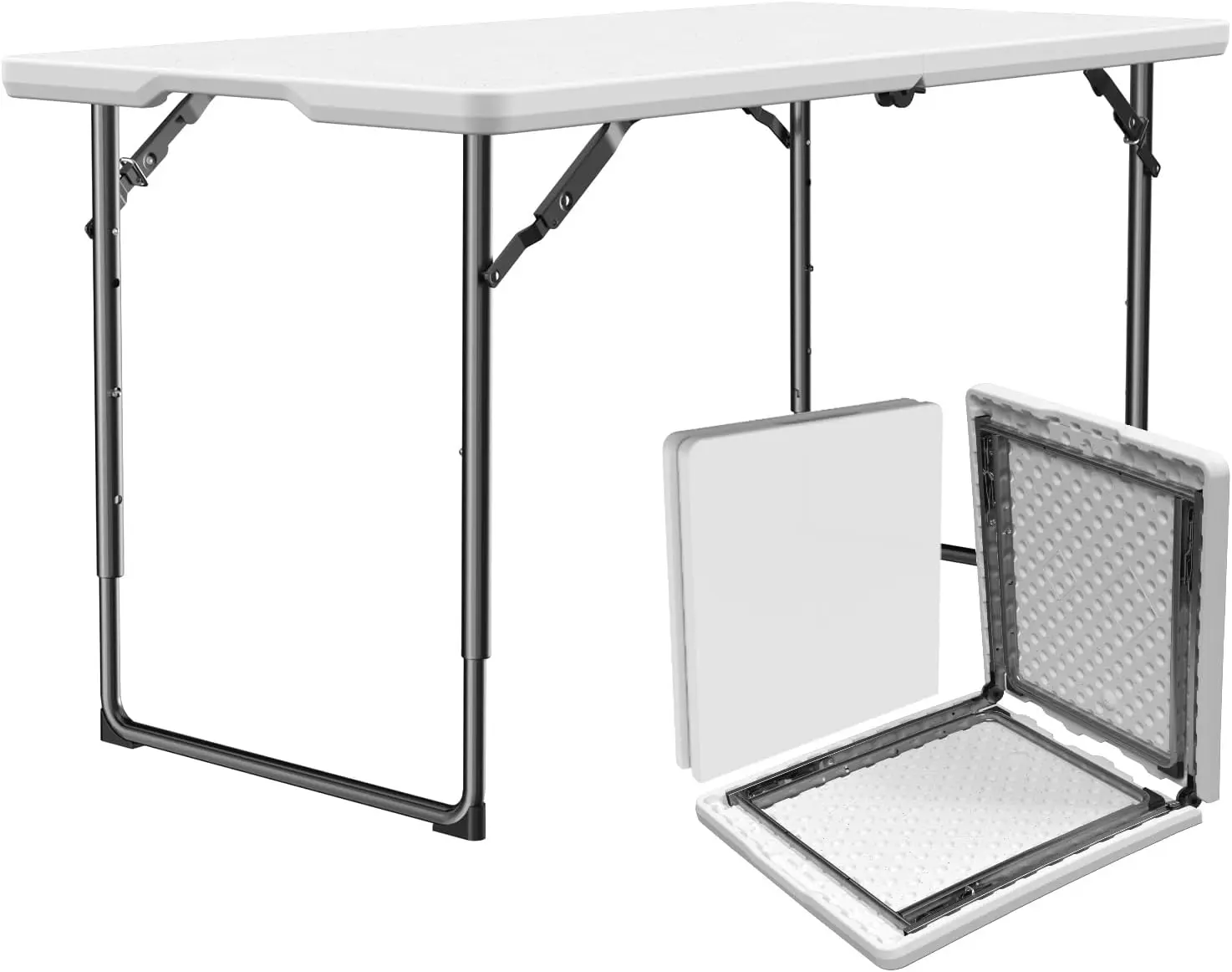 Bàn gấp nhựa chịu lực 4/6/8ft màu trắng, gấp đôi có tay xách, tiện mang theo cho dã ngoại, cắm trại, tiệc và sự kiện