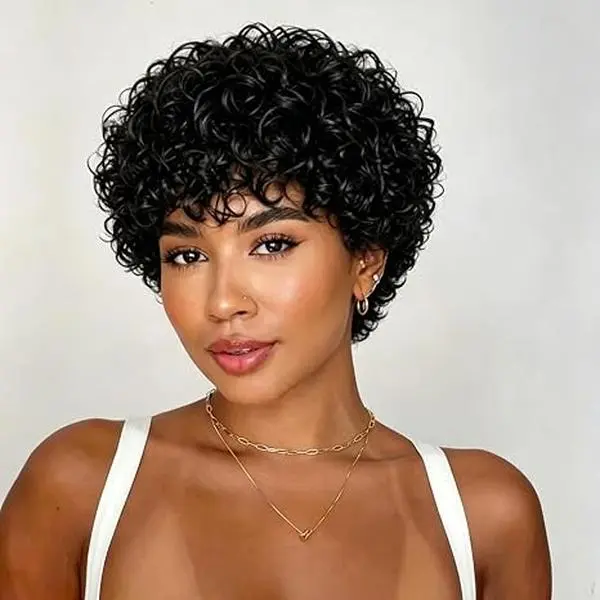 IFLY Wear & Go Unisex Glueless Short Kinky Curly Human Hair Blend Afro Wig, 160 g, Natural Hairline, Afro Puff & Coco Collection by Sohochic, $9.9