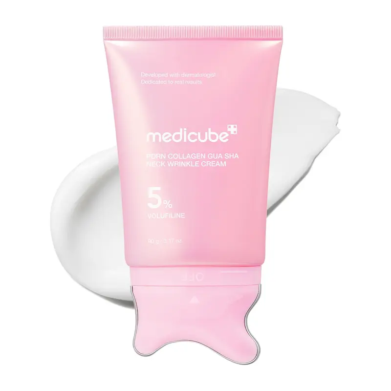 New medicube PDRN Collagen Gua Sha Neck Wrinkle Cream with Built-In Massager, 5% Volufiline + PDRN