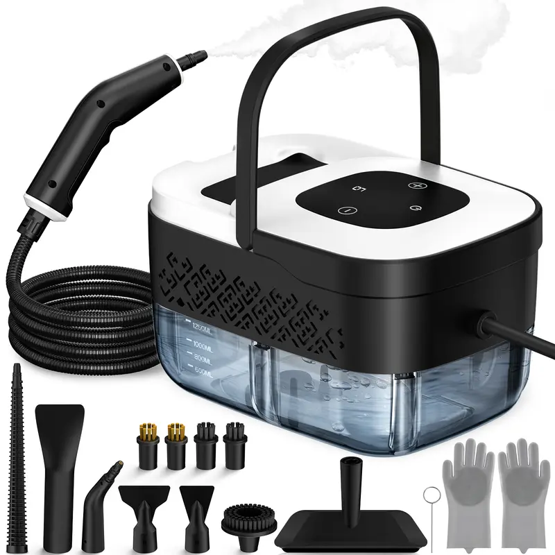 Portable Handheld Steam Cleaner with 16 Accessories, 6 Adjustable Levels and 15s Heat-Up for Home, Tile, Grout, Grease and Car Detailing