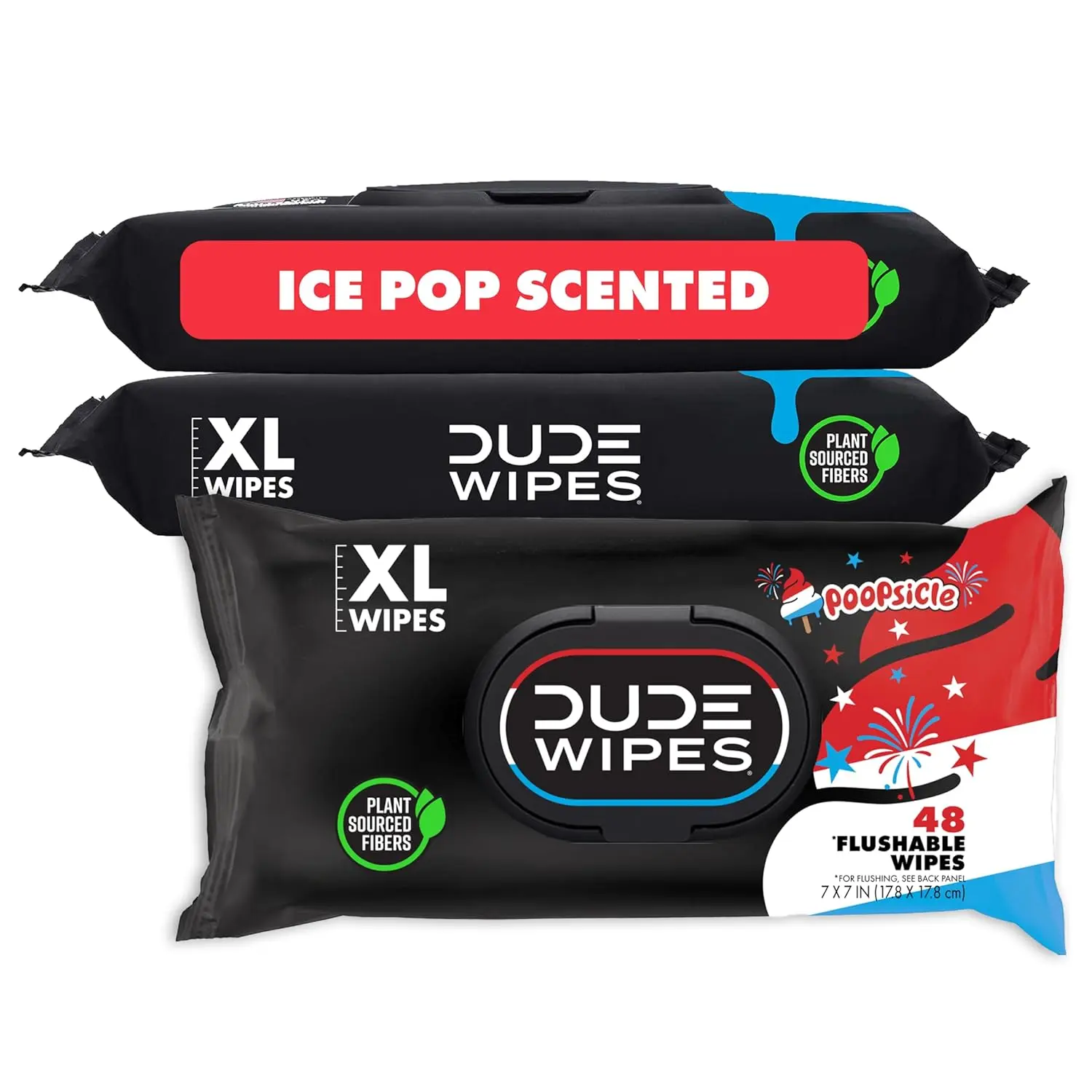 Lingettes jetables DUDE Wipes Poopsicle parfum glace à l’eau, lingettes humides adultes XL, lot de 6 (288 unités), vitamine E et aloe vera, compatibles fosses septiques et égouts