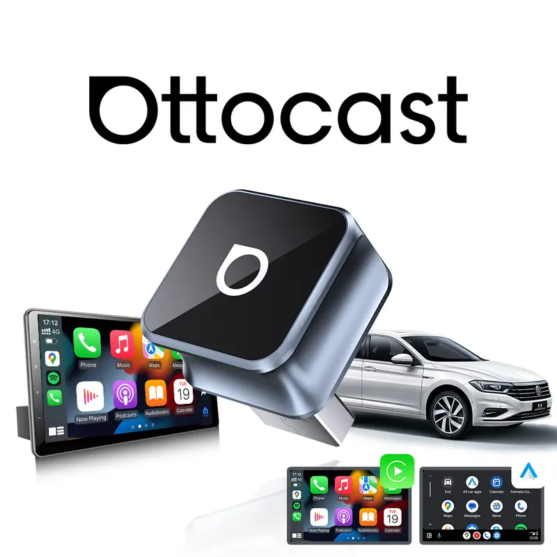 【Offiziell】OTTOCAST MINI Cube 3.0 – neuer kabelloser CarPlay- und Android-Auto-Adapter, Modell 2026, für Fahrzeuge mit werkseitigem kabelgebundenem CarPlay/Android Auto; Navigation, Sprachsteuerung, Musik und Freisprechanrufe, Schwarz, mit japanischer Funkzulassung