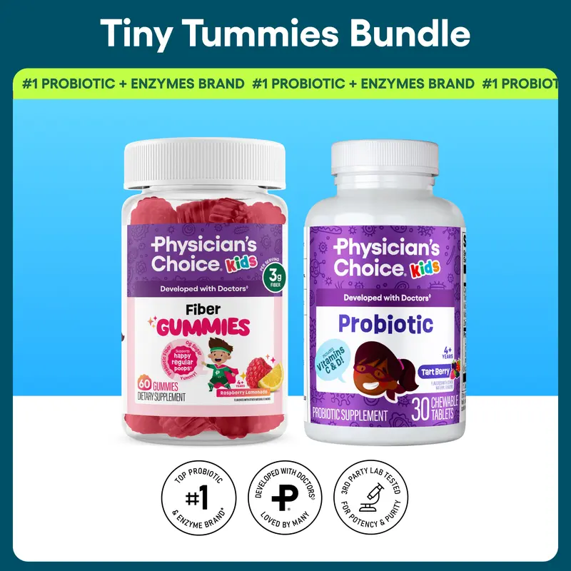 Physician's Choice Tiny Tummies Kids' Digestive & Immune Health Bundle with Prebiotic Fiber Gummies and Probiotic