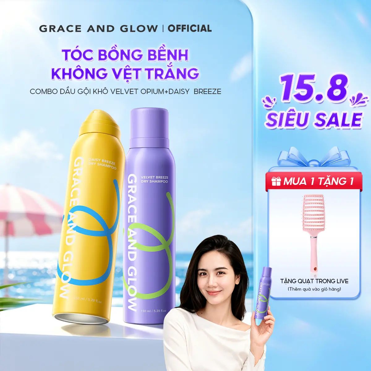 [Trusted by Huyền Lizzie] Grace and Glow Volumising Dry Shampoo, Velvet Opium/Daisy Breeze, 150ml