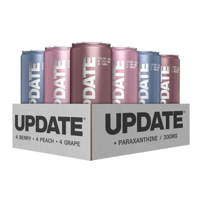 UPDATE Variety Energy Drink, 12-Pack of 12 oz Cans, Caffeine-Free Paraxanthine, Zero Sugar and Calories, with Alpha-GPC, L-Theanine and Vitamin B12