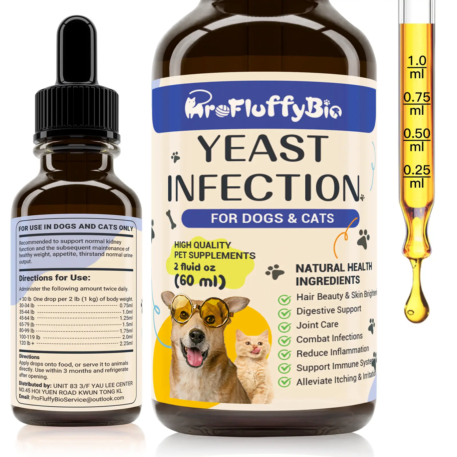 Gotas para aliviar molestias en oídos y piel de perros, tratamiento para la candidiasis canina, 60 ml | Calman la picazón, favorecen la salud de oídos y piel y alivian las alergias en cachorros y perros
