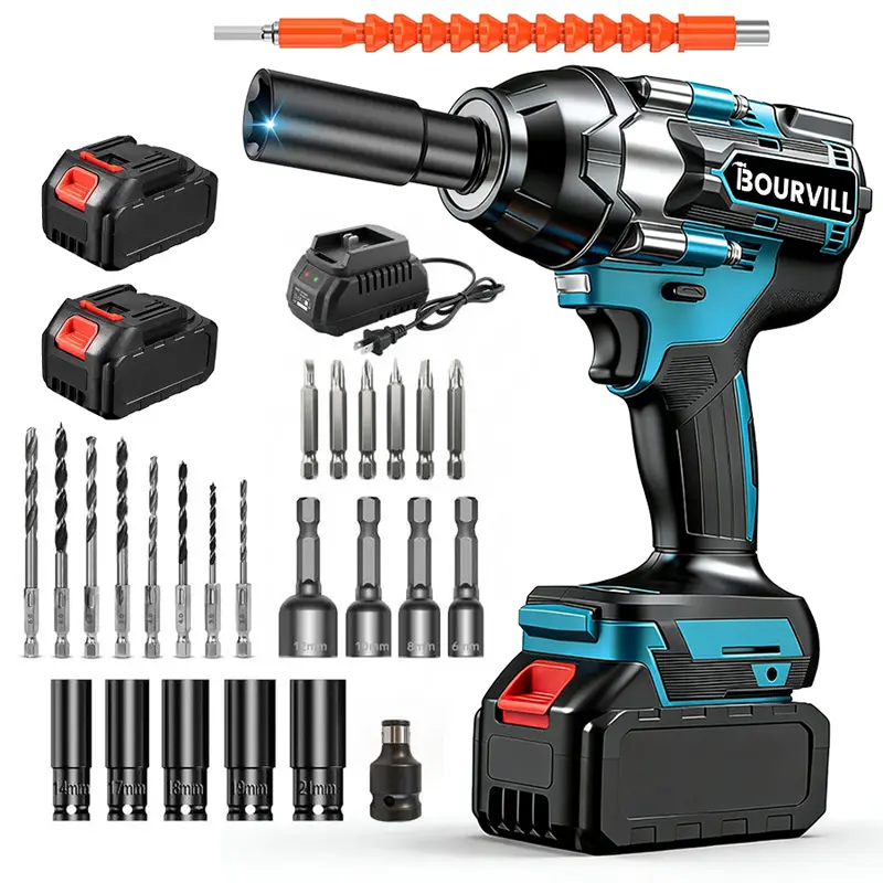 3-in-1-Akku-Schlagschrauber-Set, 800 N·m, 1/2 Zoll, 21 V, 2 × 3,0-Ah-Akkus, LED-Licht, 5 Stecknüsse, 8 Bohrer, 6 Schrauben und Koffer – für Auto, Reifenwechsel und Heimwerkerarbeiten