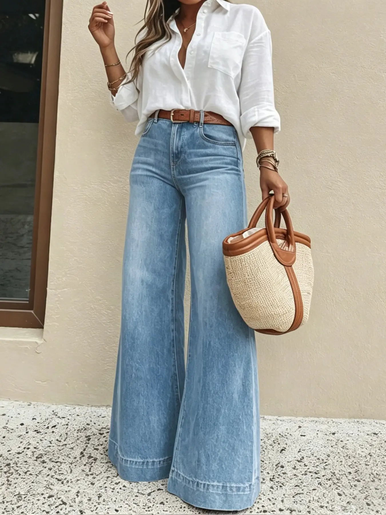 Women's High-Waisted Loose-Fit Elastic Jeans, Casual Slimming Plain Denim for All Seasons