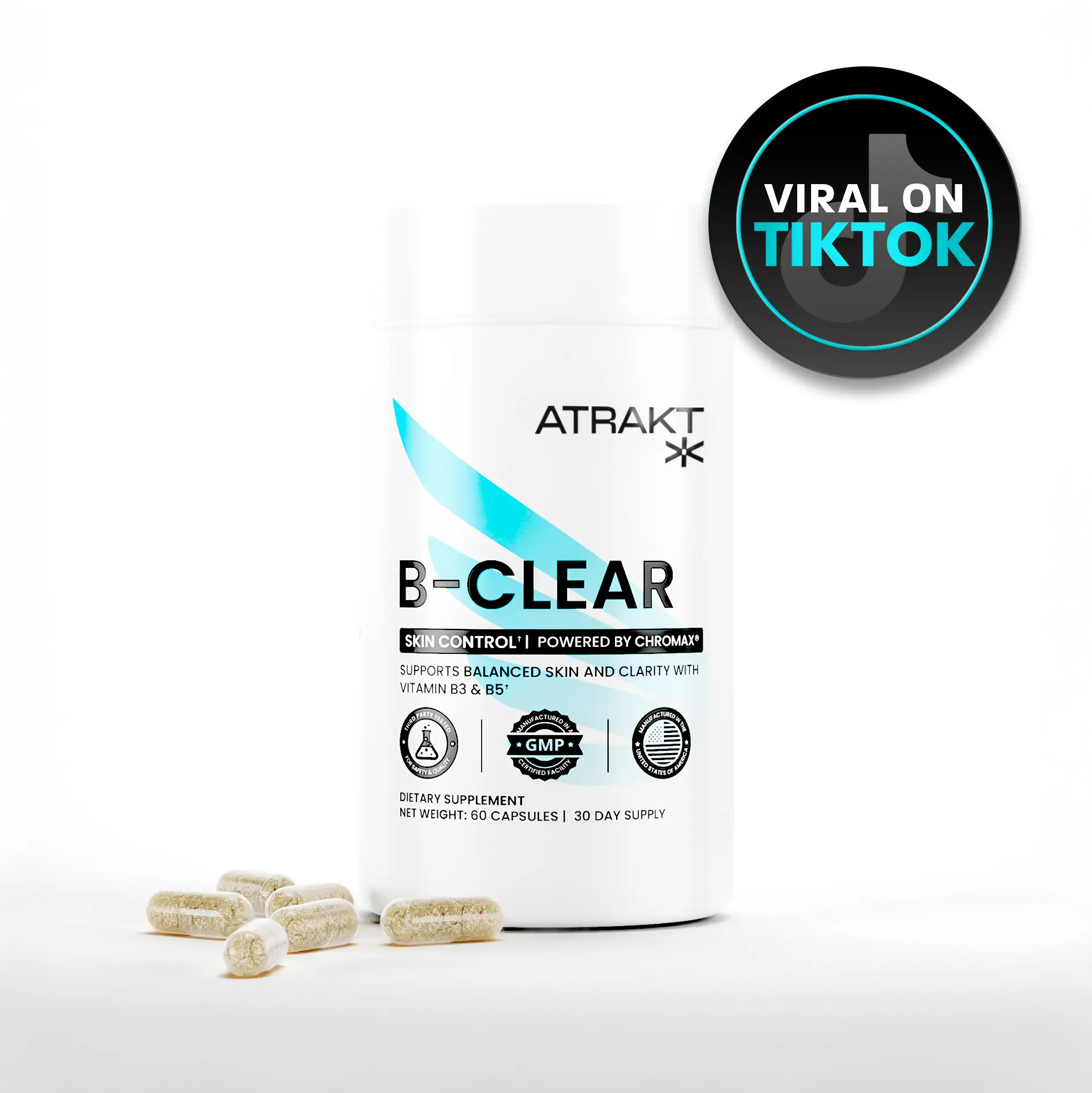 B-CLEAR Daily Skin Formula - ATRAKT - 60 viên nang rau củ - Hỗ trợ mụn và da dễ nổi mụn - Thực phẩm bổ sung hỗ trợ sức khỏe da tự nhiên