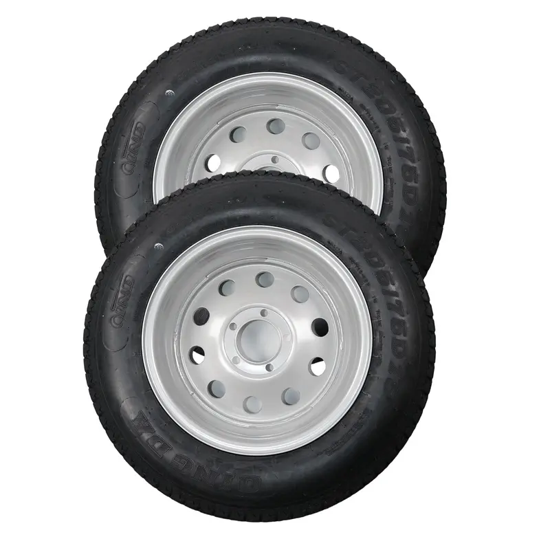 Garvee トレーラー用タイヤ・シルバースポークリム付きホイール 2本セット ST205/75D15｜5穴・PCD 4.5インチ、6PR、ロードレンジC、バイアスプライ、ユーティリティ・ボート・キャンピング・カーゴトレーラー用