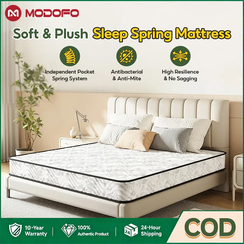 MODOFO NEW 20cm Independent Spring Mattress, 7-Layer Comfort-Support Design, Skin-Friendly, Anti-Mite, Breathable and Cool, Single, Super Single, Queen or King, 10 Years Warranty, Cash on Delivery