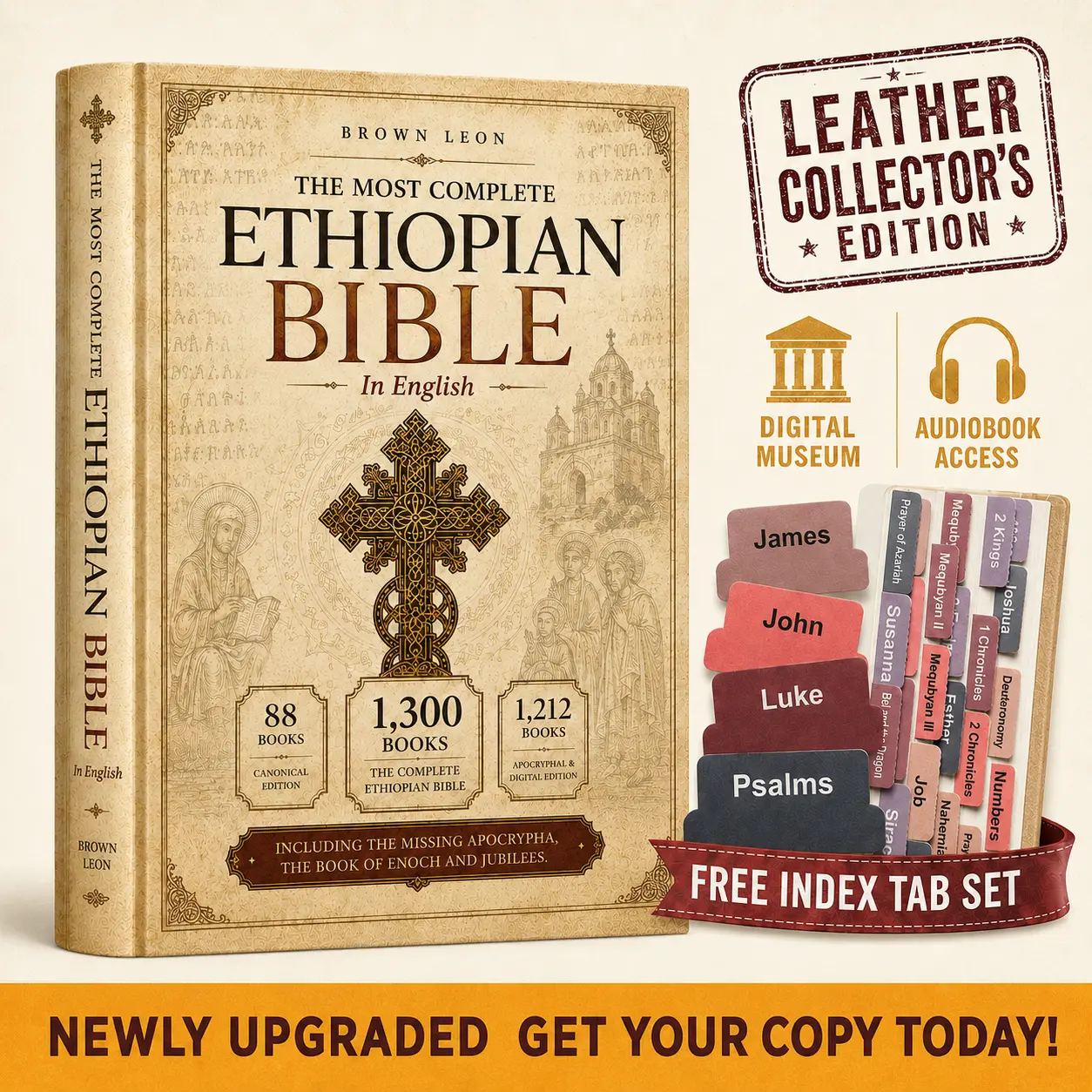 Biblia etíope completa en inglés, edición de coleccionista en cuero, con versículos bíblicos: 88 libros, Enoc, Jubileos, apócrifos ausentes, pestañas de índice gratis, copia digital y audiolibro