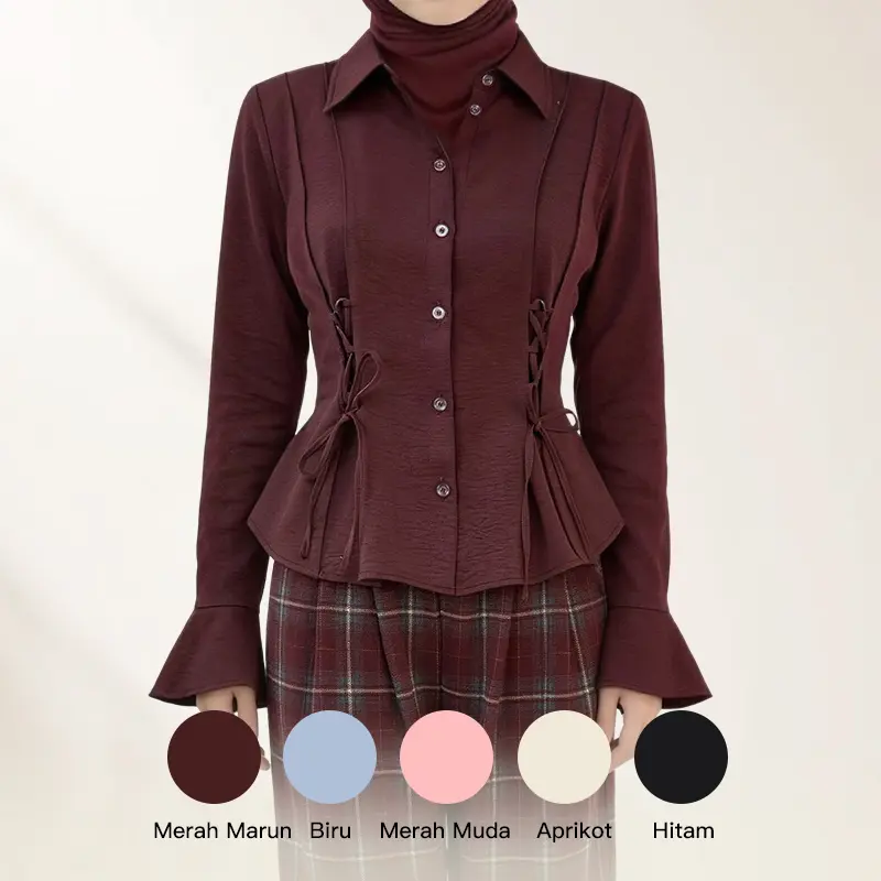【Missshine】Blusa entallada y recatada para oficina, con lazo floral, cintura ajustable, mangas acampanadas, tallas grandes, diseño favorecedor y pago contra entrega