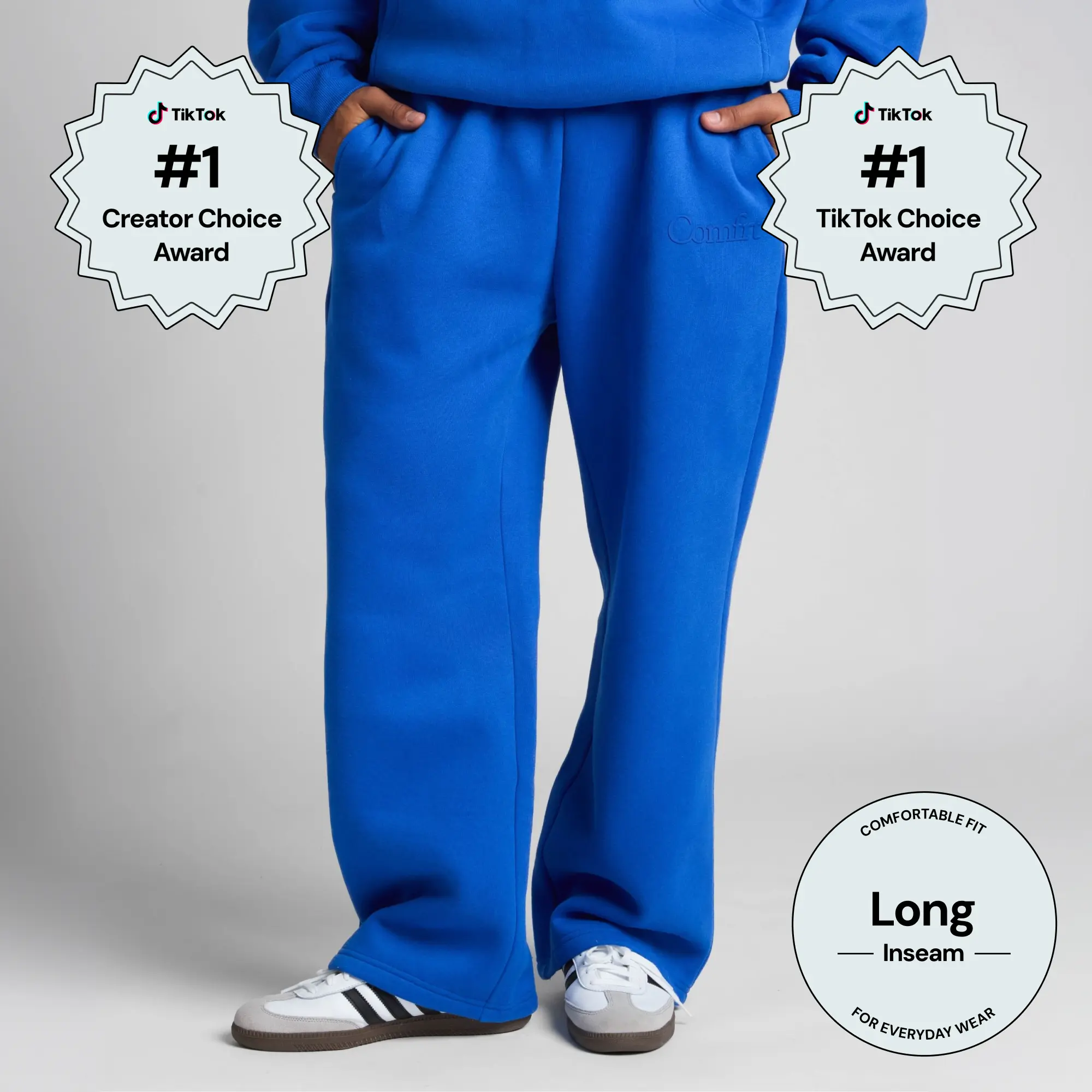 Comfrt | Pantalon de jogging minimaliste droit, coupe longue | Modèle grande taille en polaire épaisse