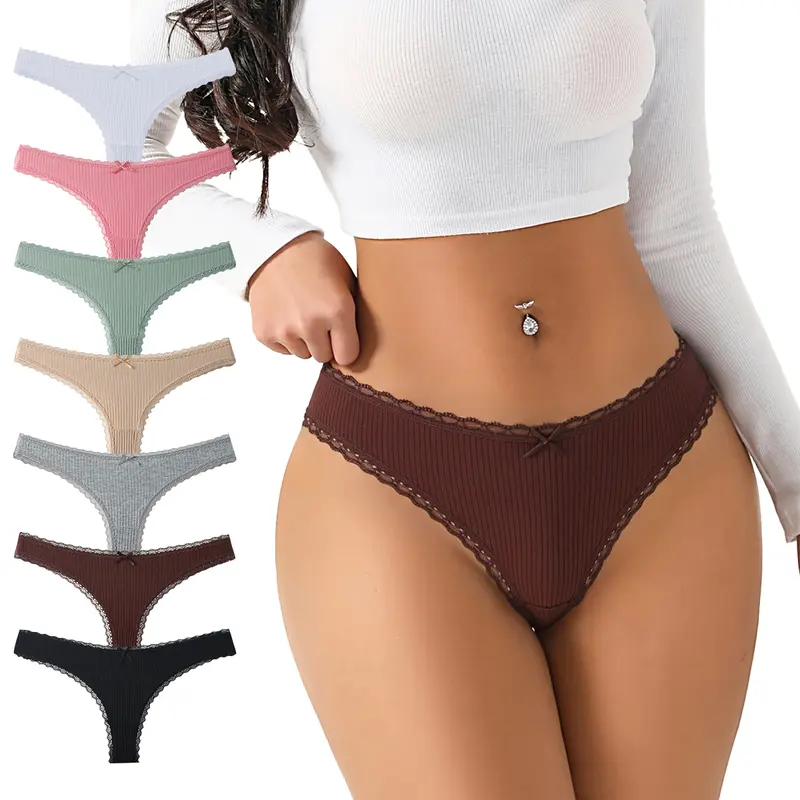 Hotcom 7 Pack Bragas Mujeres Algodón, Tangas de Lencería Transpirable Braguita de algodón, Elástico Culotte Cintura, Braguitas Ropa Interior Cómoda y Sexy, Bragas Invisibles Mujer