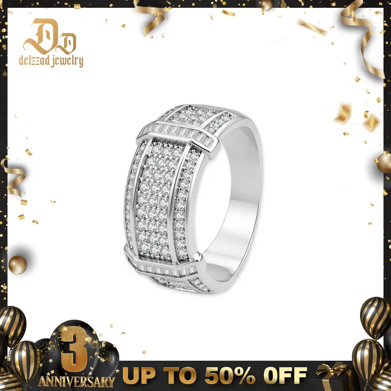 Delzzad 14K Gold-Plated Aura Arc Ring with VVS Synthetic Moissanite, Unisex Engagement, Promise or Wedding Band