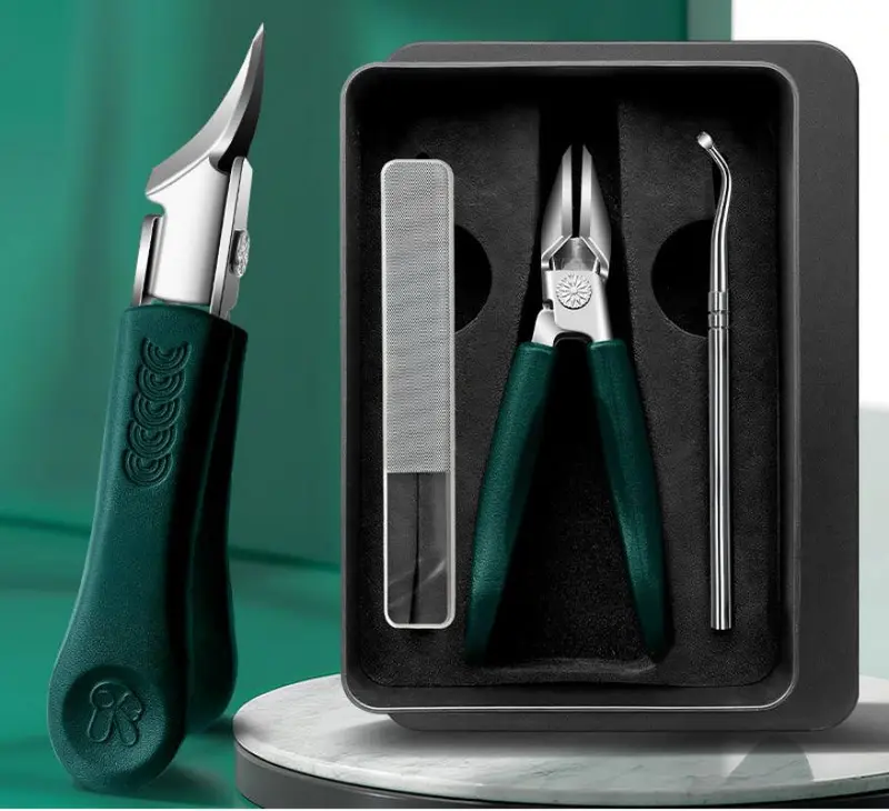 3-Piece Thick and Ingrown Toenail Care Set with Stainless Steel Eagle-Beak Nail Clippers, File, Nail Lifter and Case