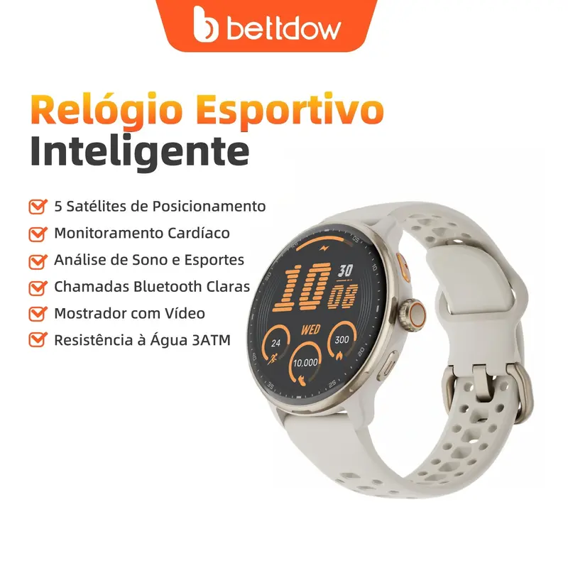Bettdow Smartwatch com GPS, 1.43" Display Bluetooth Telefone Chamada, Monitoramento avançado de saúde, sono e de coração, à prova d'água 3ATM,relogio smartwatch feminino e masculino