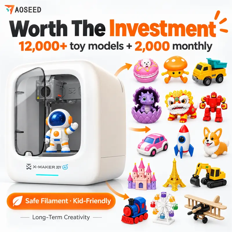 X-MAKER AI-Powered 3D Printer for Kids, Fully Assembled, Easy-to-Use, High-Speed, 4/8/Single PLA Filaments Available, 12000+ Models, 6 AI Creation Mobile Apps, 17+ Family Modules, Tool Upgrade, Kids' Gift, Mobile App,toolupgrade