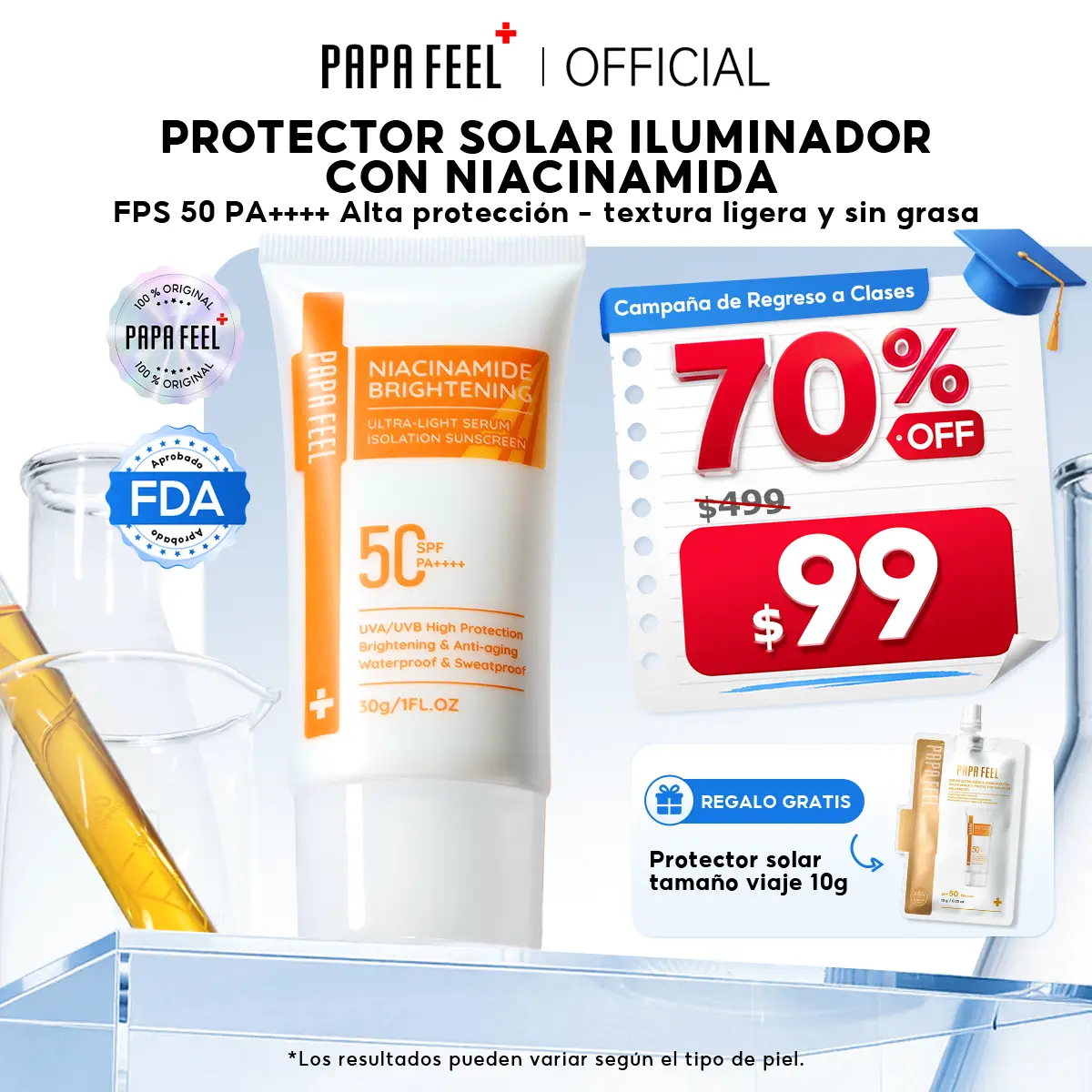 PAPA FEEL Illuminating Sunscreen with Niacinamide, SPF50 PA++++, Lightweight Non-Greasy Formula with No White Cast, for All Skin Types including Sensitive Skin