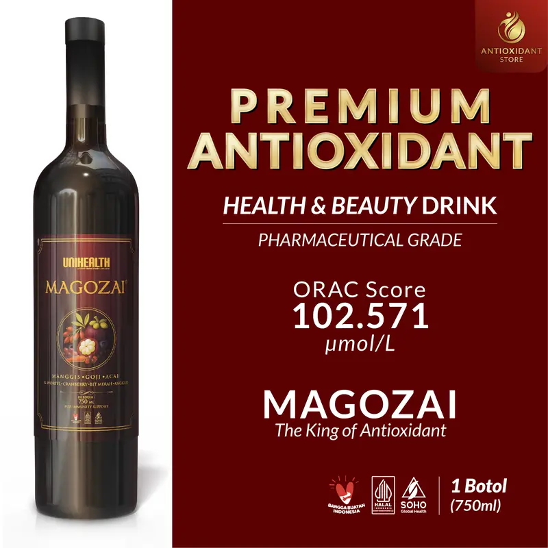 UNIHEALTH Magozai プレミアム抗酸化スーパーフルーツ飲料 マンゴスチン・ゴジベリー・アサイーベリーエキス配合 ORAC値102.571マイクロモル/リットル 750入り×1本