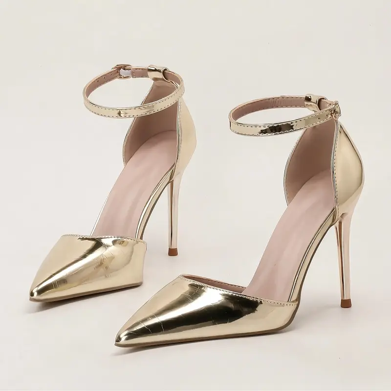 Elegant Pointed-Toe Stiletto Heels with Gold Toe Detail, 10 cm Heel
