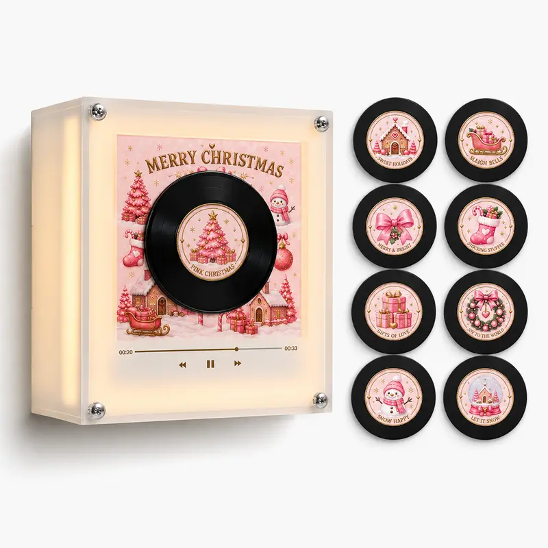 Personalised NFC Rotating Mini Vinyl Music Player Set with 9 Discs, Custom Photo and Song Options and Light Effects