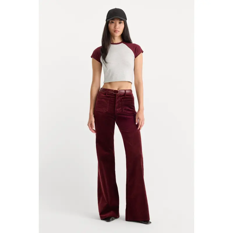 Pantalon palazzo en velours GOOD WAIST, coloris BERRY NOIR
