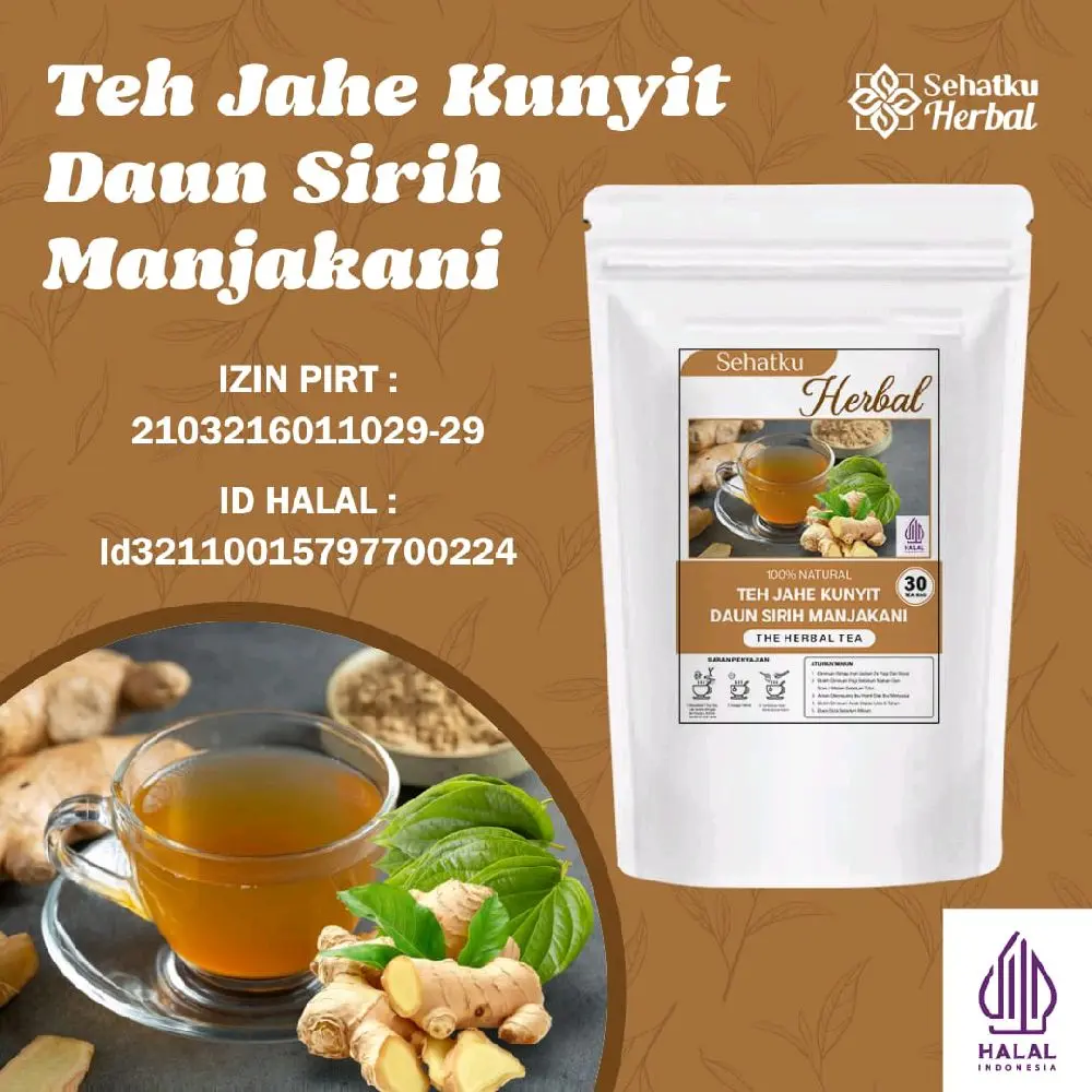 Sehatkuherbal ジンジャー・ウコン・キンマの葉・マンジャカニの葉のインスタントハーブティー 30ティーバッグ入り