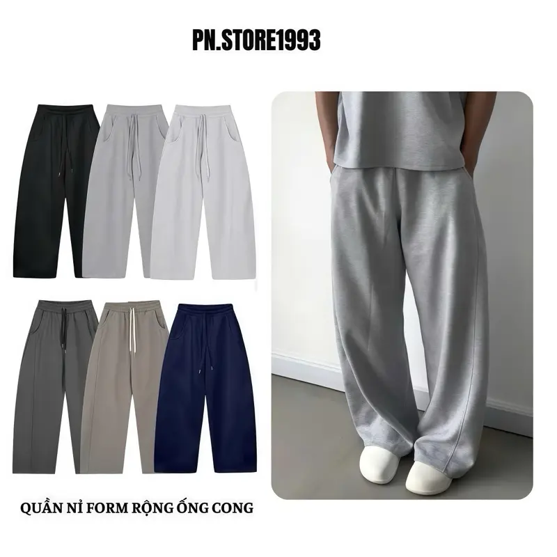 PN.STORE 1993 QD01 Unisex Wide-Leg Curved Sweatpants, 5 New Colors, Soft Double-Layer Fabric