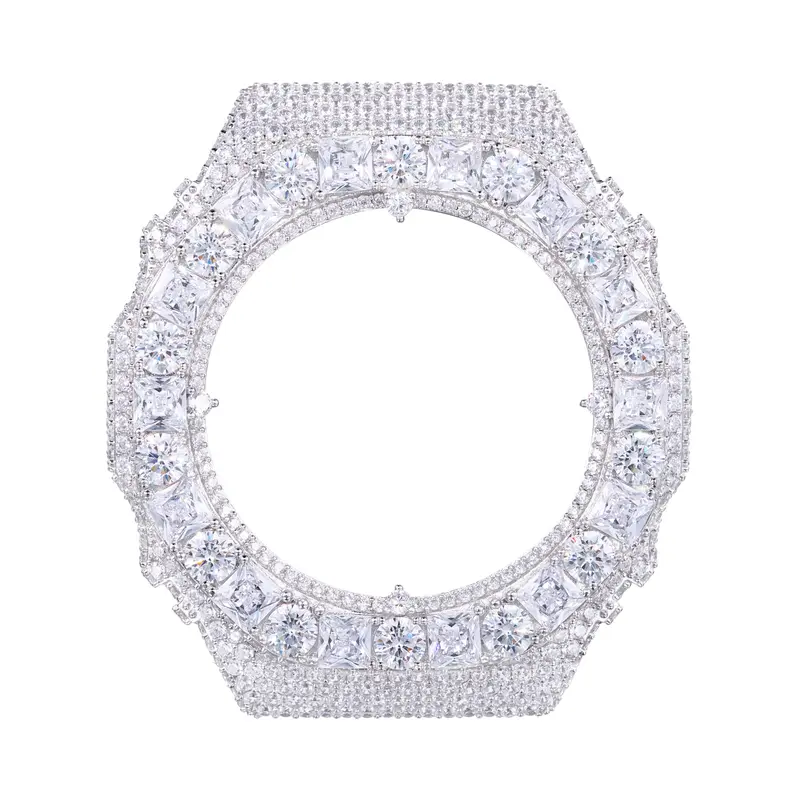 UCCIYO #CMW59 Iced Out Moissanite Octagonal Watch Bezel Case, Compatible with GA-2100 Models, Brass with Princess-Cut Accents, Case Only