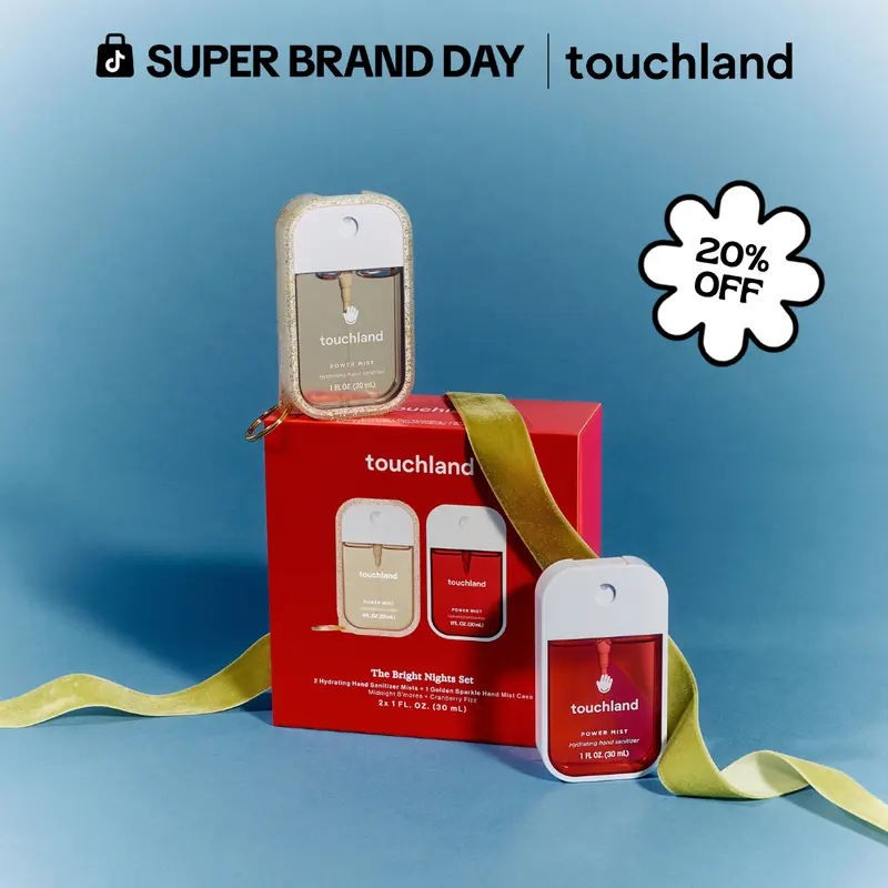 [Holiday: Presents With Personality] Touchland The Bright Nights Set Power Mist Hydrating Hand Sanitizer, 2-Pack With Glitter Gold Case