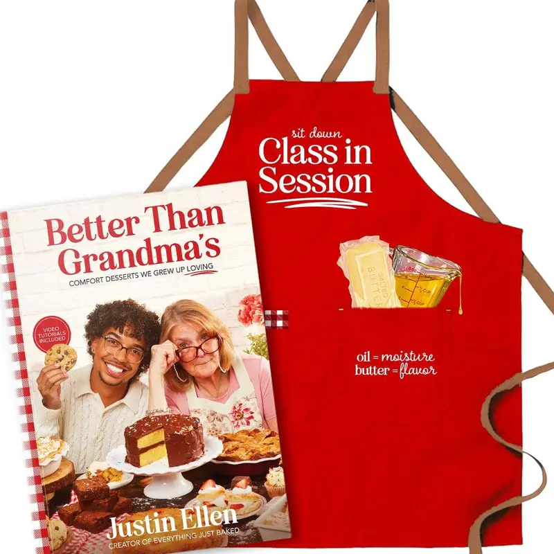 Better Than Grandma’s Baking Bundle by Justin Ellen, Dessert Cookbook and Kitchen Apron