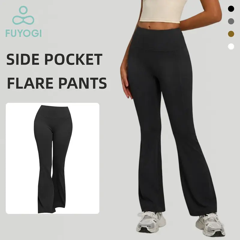 FUYOGI Women's High-Rise Flared Pants with Pockets, Butt-Lifting Breathable Fabric for Yoga, Pilates and Training