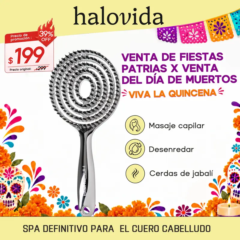 Halovida Cepillo de Cerdas Redondas Hueco – Cepillo antielectrostático con masaje para mayor volumen y cuidado del cuero cabelludo, cepillo anti frizz,reduce el daño por calor, ideal para secado rápido y peinados voluminosos