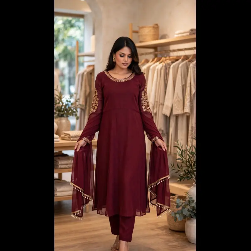 Women's Embroidered Anarkali Maxi Dress, Traditional Indian Outfit for Weddings and Festivals