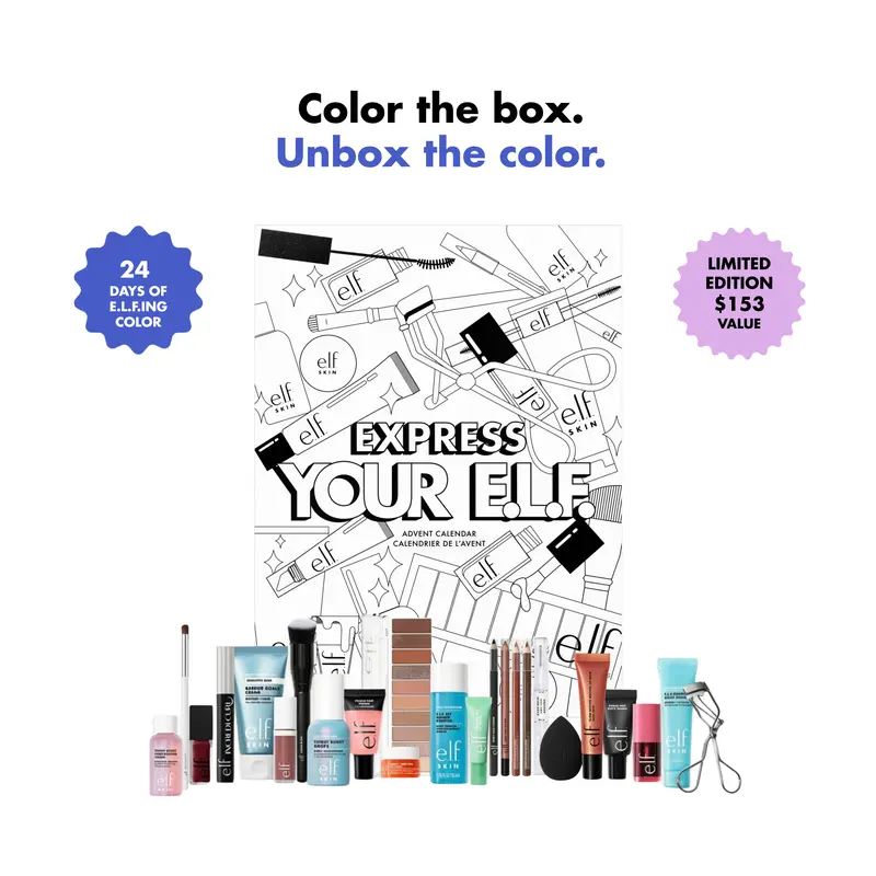 e.l.f. Beauty Advent Calendar Express Your e.l.f. 24 Hari 2026, Makeup, Skincare & Alat Kecantikan, 18 Produk Ukuran Penuh, Nilai $153