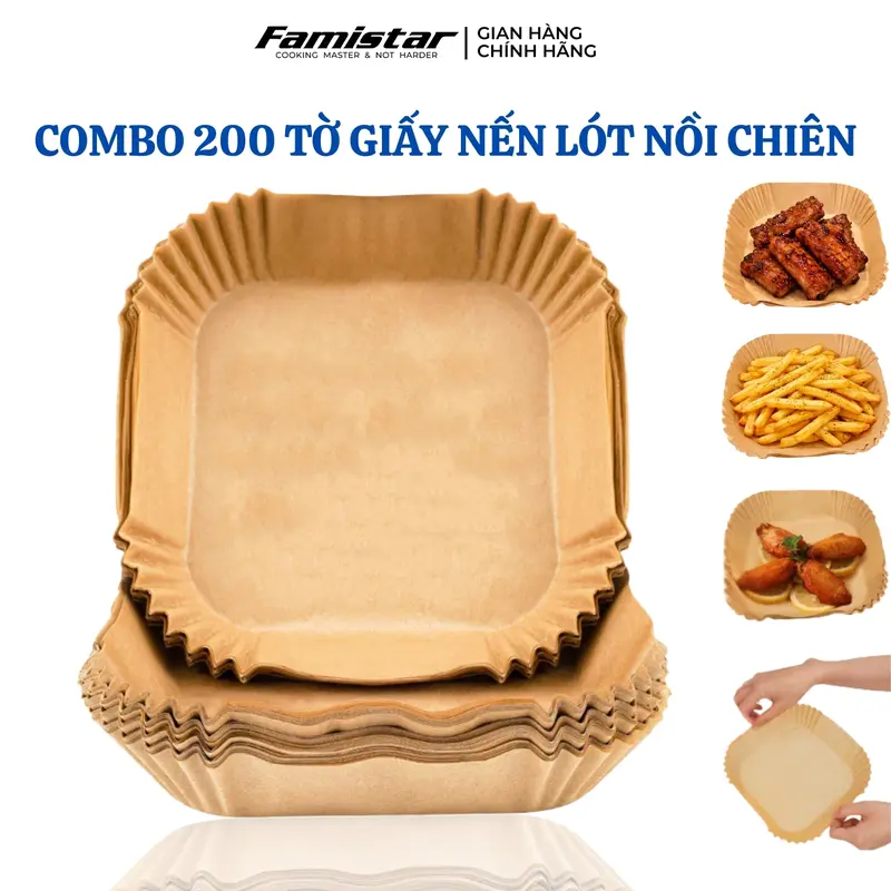 Set de 100 a 200 hojas cuadradas de papel antiadherente para freidora de aire y microondas AFF01 GN100, resistentes al calor y absorbentes de aceite