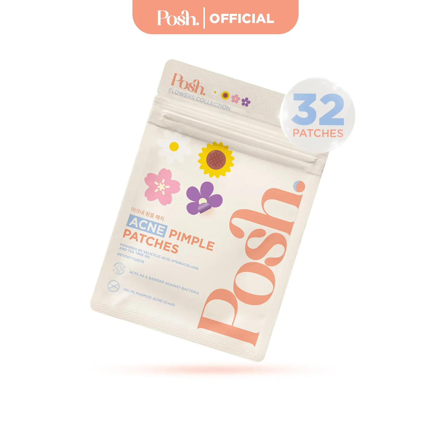 FLOWERS Posh Skin Pickelpatches, 32 Stück – Hydrokolloid Patches mit Teebaumöl und Aloe Vera Duft