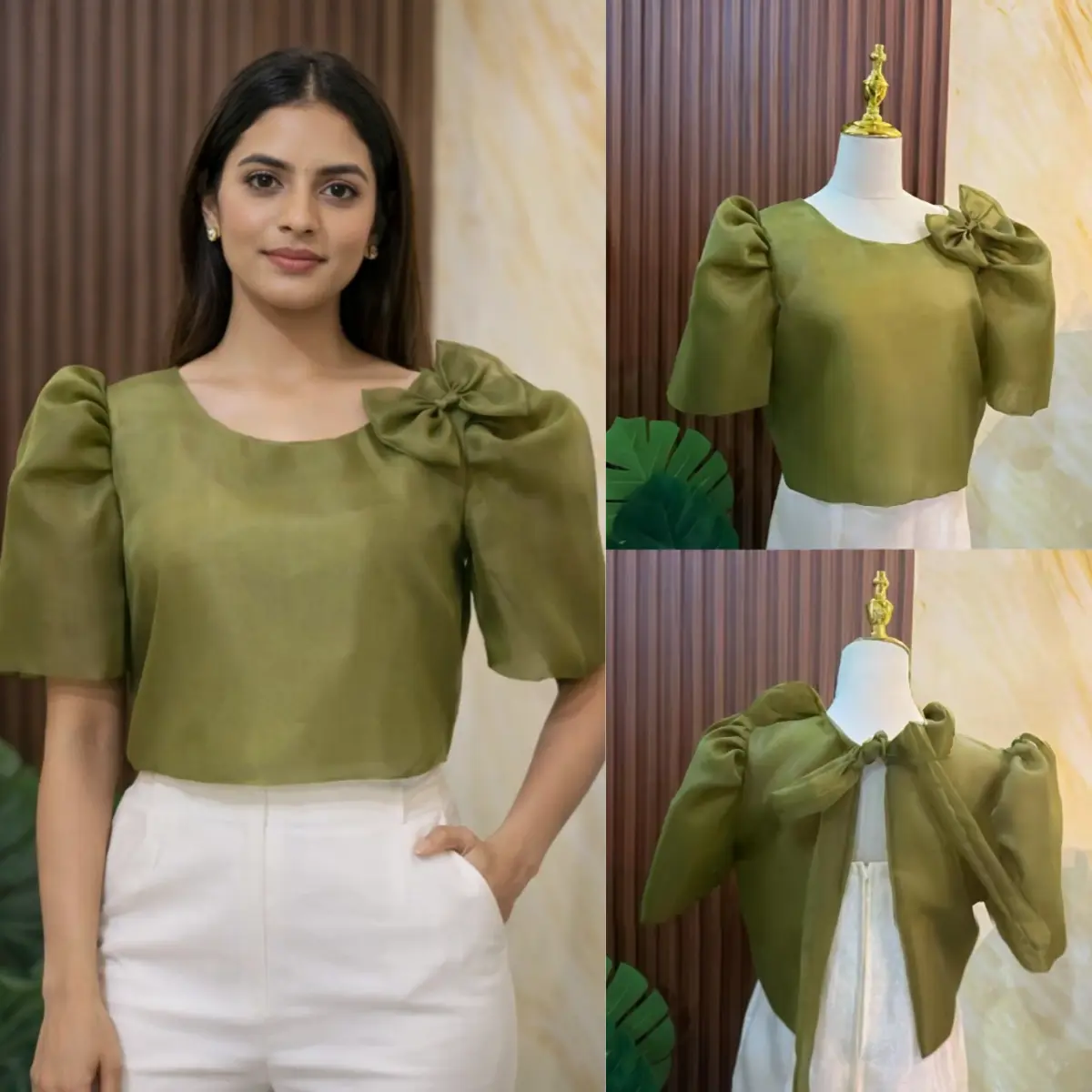 Modern Filipiniana Kimona Croptop With Detachable Ribbon Rupok Sleeves Manga de Saya L2530 Fitted Traditional Aesthetic