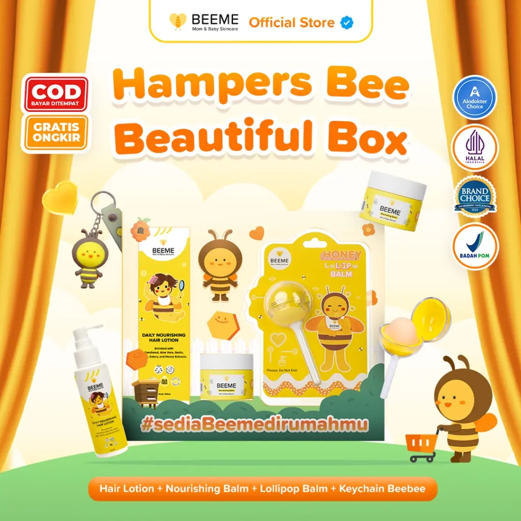 Hộp quà Bee Beautiful [Hộp + Beeme Nourishing Balm 15g + Hair Lotion 100ml + Lollipop Balm + Beebee Chain]