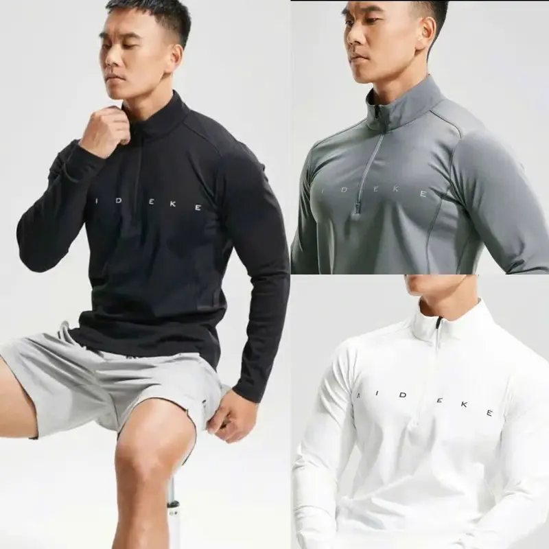 Pack de 2 o 3 camisetas deportivas AIDEKE de manga larga para hombre y mujer, cuello alto con media cremallera, estampado reflectante y tejido elástico en 4 direcciones