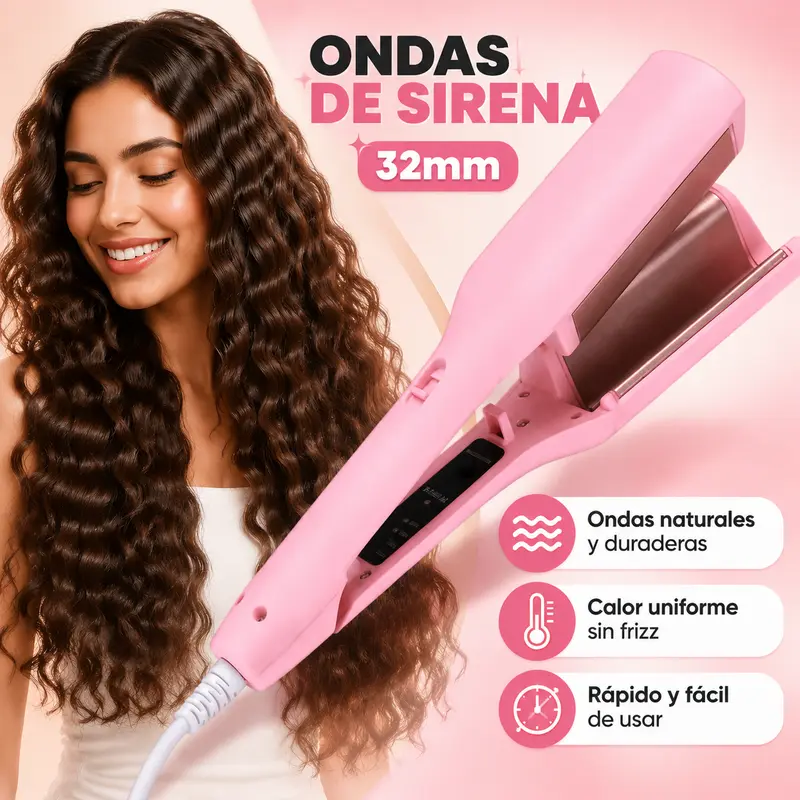 Professional 32 mm Dual-Barrel Ceramic Hair Waver with Adjustable Temperature for Mermaid and Voluminous Waves
