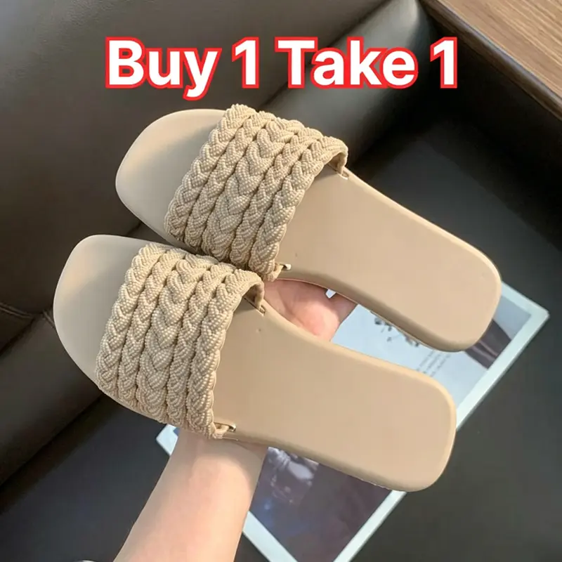 【Buy 1 Get 1】Korean Style Summer Solid Rubber Sandal Open Toe Flat Casual Anti-slip Slippers For Women (add one size)