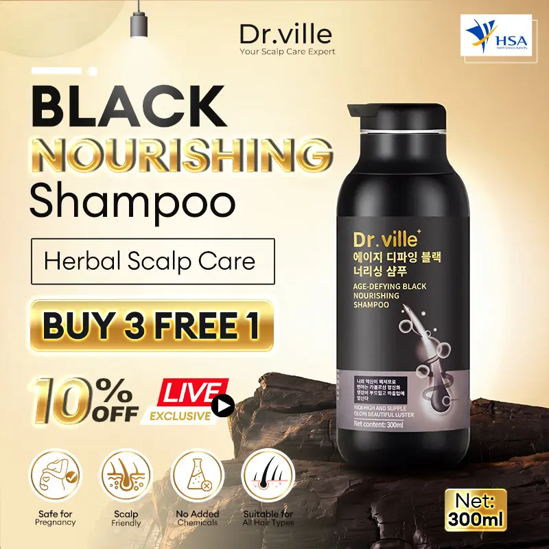 Dr.ville Black Hair, shampoing au gingembre et au Polygonum multiflorum pour cheveux noirs et cheveux gris, 300 ml