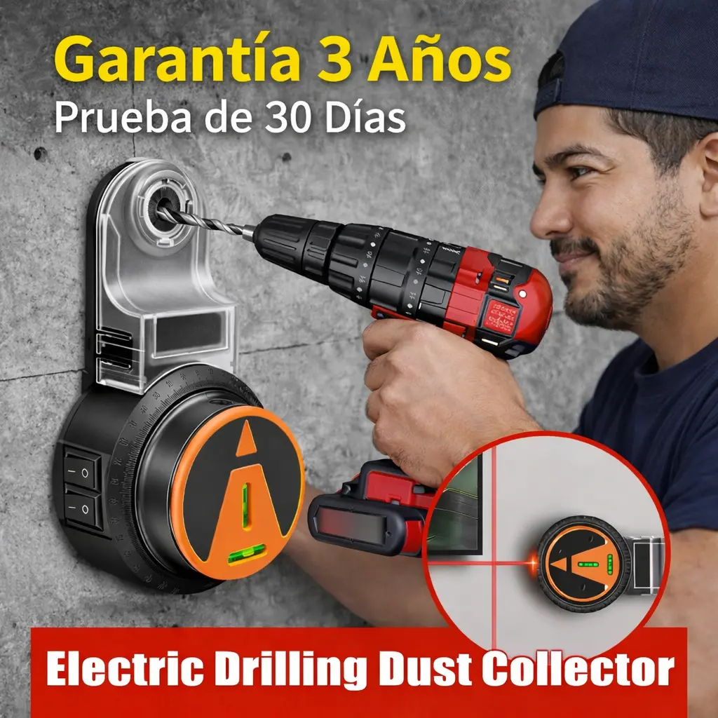 Colector De Polvo Para Taladro 3 En 1 Con Láser Y Nivel | Aspiradora De Pared Inalámbrica | Batería Recargable 500mAh | Rotación 360° | Succión Al Vacío Para Colgar Cuadros | Herramienta De Construcción Portátil | Garantía De 1 Años + Prueba De 30 Días