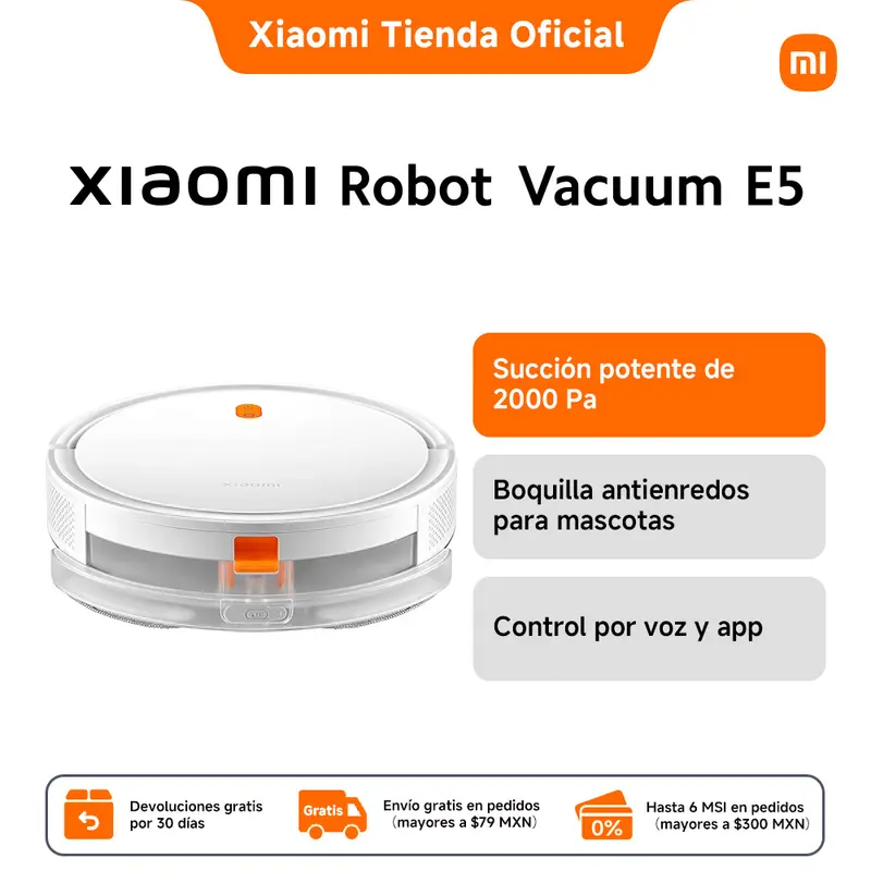 Xiaomi Robot Vacuum E5 in Weiß | Saugen und Wischen in einem Gerät für den gesamten Boden | Intelligente Routenplanung | 6MSI