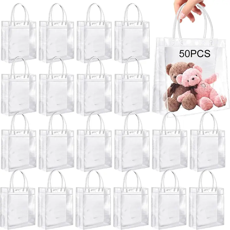 20/30/50 Piezas De Bolsas de Regalo Transparente Para Fiestas En PVC Lavable Material Versátil Ideal Para Eventos Especiales Envoltorios Para Regalo Bolsas De Plástico Reutilizables Bolsas De Compras De Bodas Bolsas De Dulces Para Fiesta Cumpleaños Bolsas